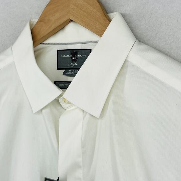 BLACK BROWN 1826 Shirt Mens 16.5 34 Dress Slim Fit Button Up Shirttail White NEW - Picture 1 of 16